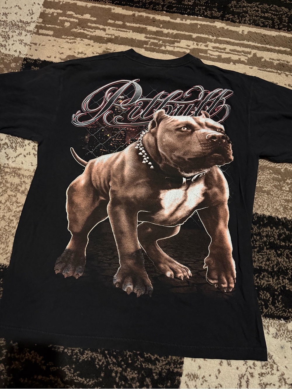Mens Black Y2K Tee with Brown Pitbull Graphic